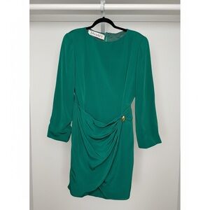 Vintage Tahari Long Sleeve Bodycon Midi Dress Dark Green Teal with Gold Hardware
